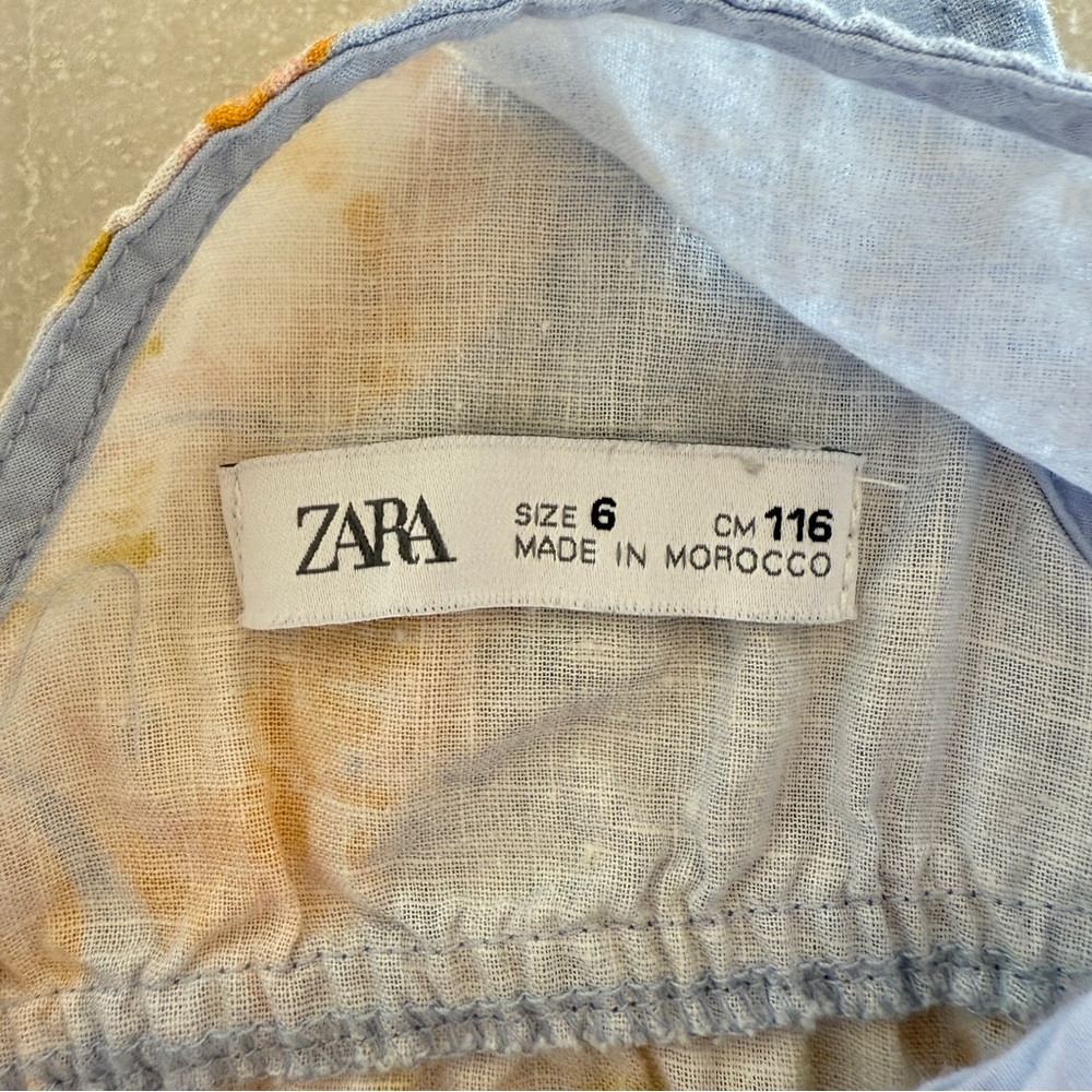 Zara Girls Blue Orange Floral Linen Blend Sleeveless Top Size 6 - Picture 4 of 4